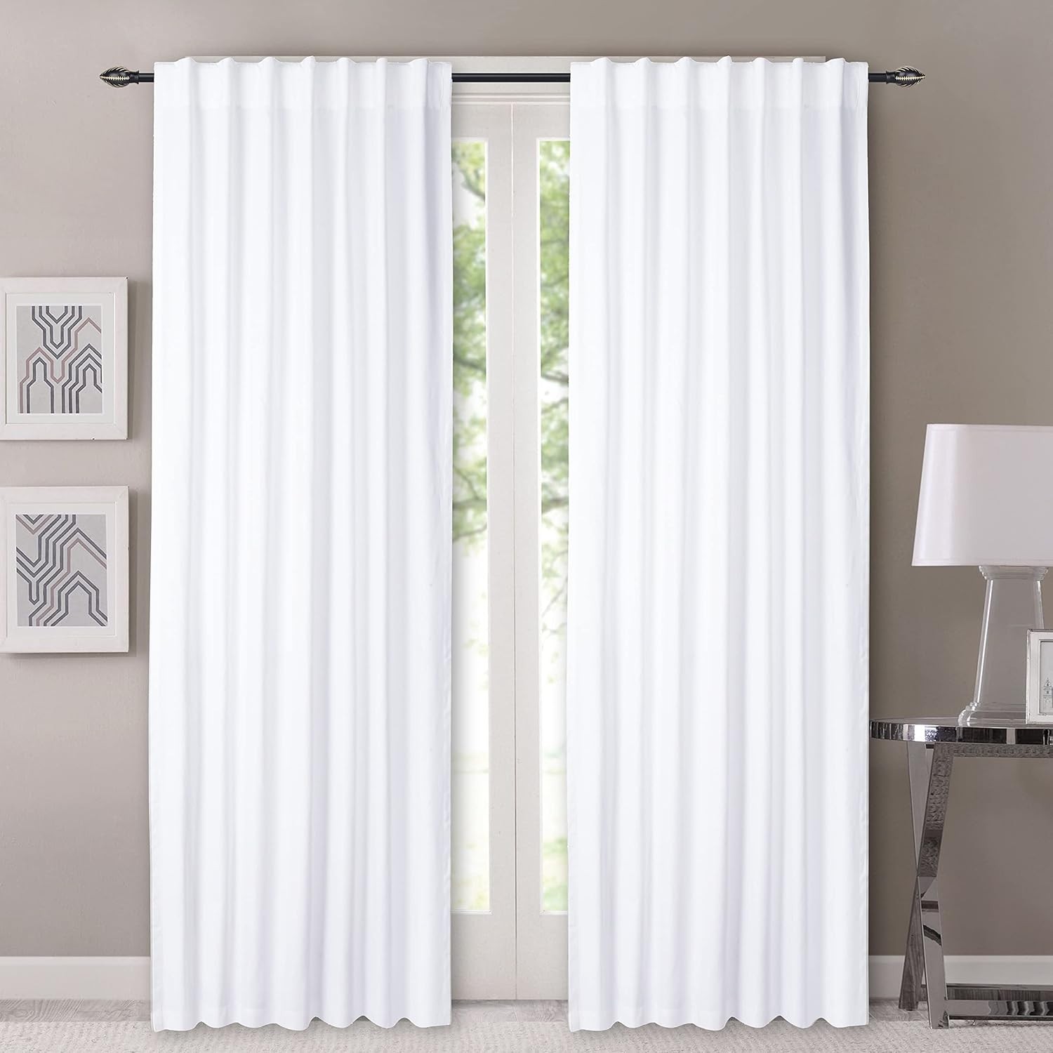 White Curtain 84 Inches Long Set of 2 Cotton Duck Back Tab Curtain Farmhouse