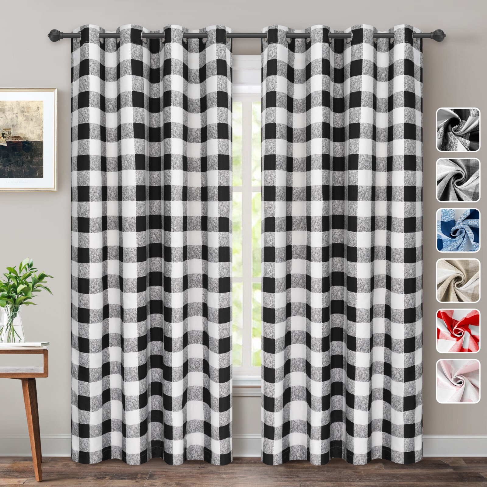 Country Farmhouse Buffalo Plaid Checked Blackout Curtains Window Drapes 2 Panels