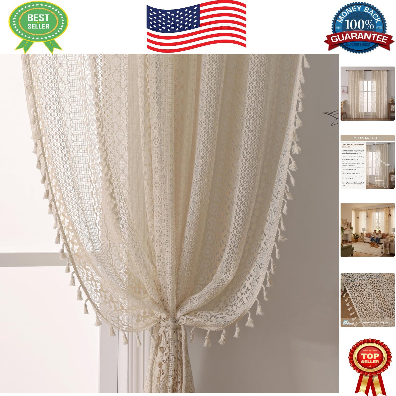Vintage Bohemian 2 Panel Lace Curtains 84 Inches – Light Filtering & Beautiful