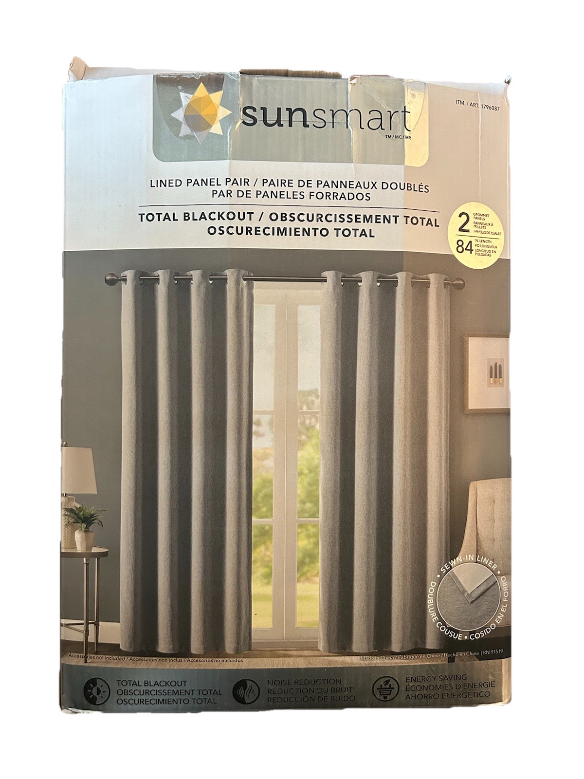 SunSmart Total Blackout Lined Panel Pair with Grommets, Silver Gray 52” x 84”