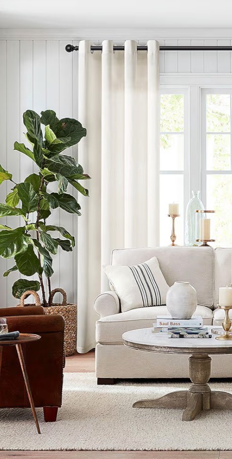 Ivory Curtains 52 X 90 Inch Length for Living Room 2 Panels Linen Drapes Modern