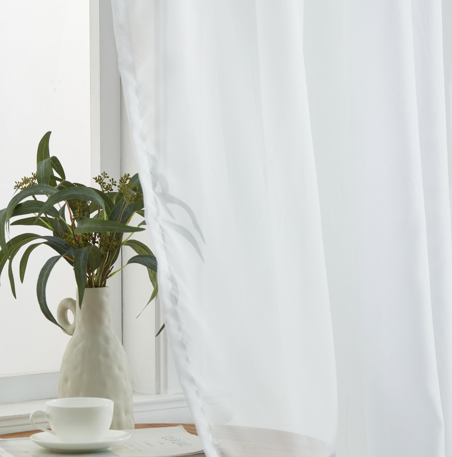 HLC.ME White Sheer Voile Curtain Panels 54×132 Set of 2 Rod Pocket