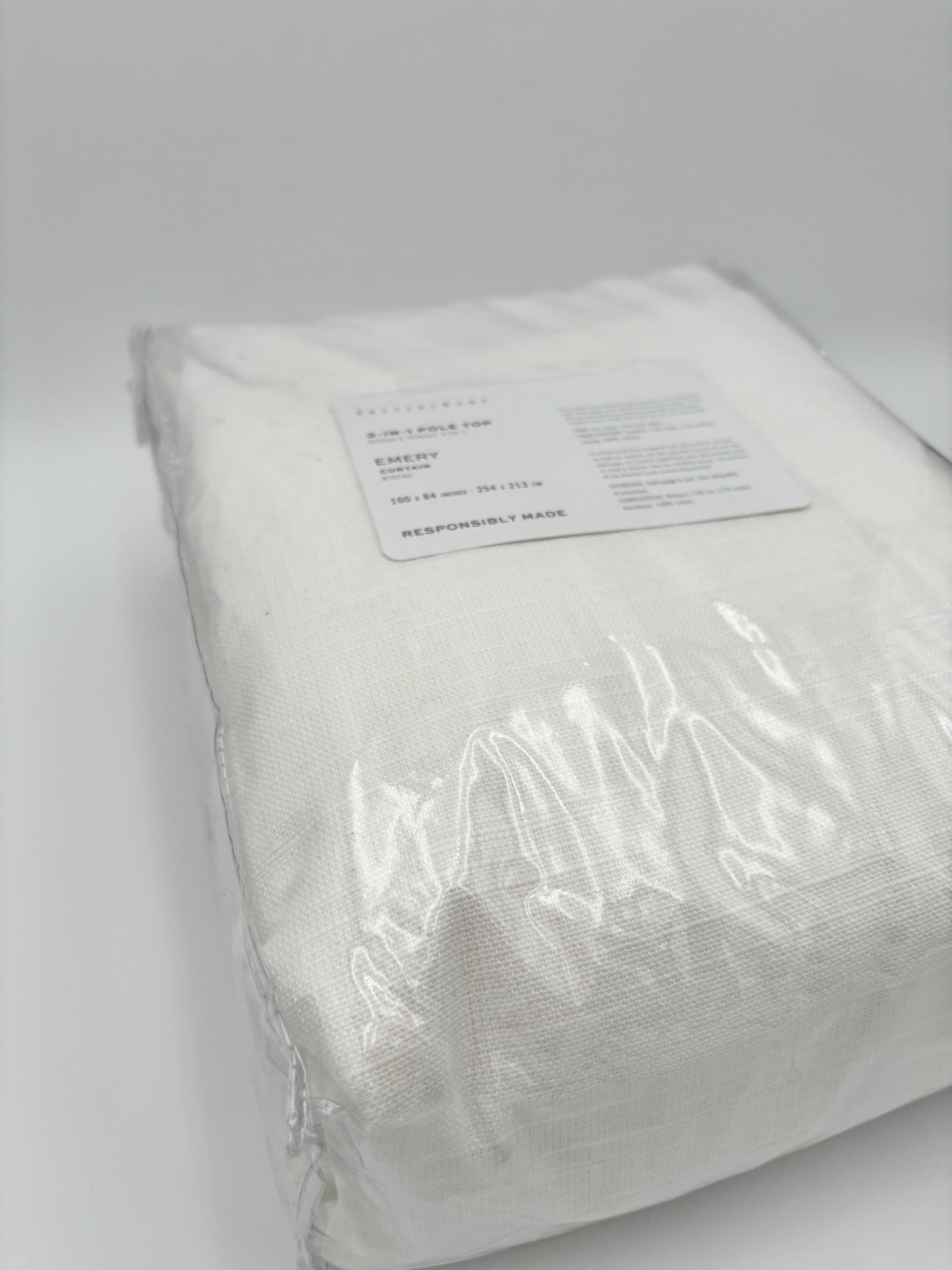 Pottery Barn Emery Linen Curtainv~vWhite~ 100″ W x 84″ L~ LF