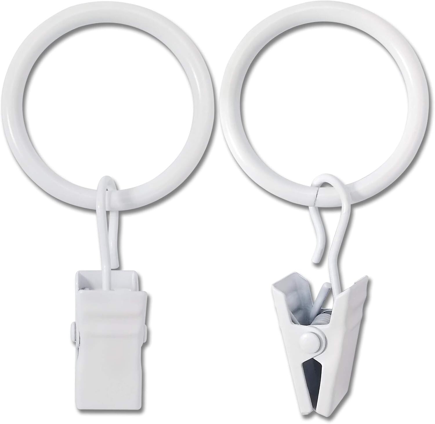 44 Pack Metal Curtain Rings with Clips 1 Inch I D Fits 6/8 Inch Rod White