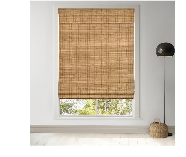 LazBlinds Cordless Bamboo Roman Shade 47″ W x 64″ H Privacy Window Blind…