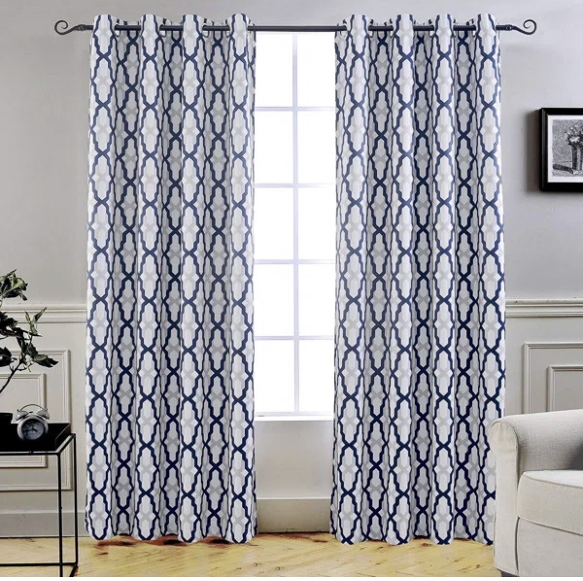 New In Box Set Of 2 Window Panels. Gray And Navy. Have 3 Sets.