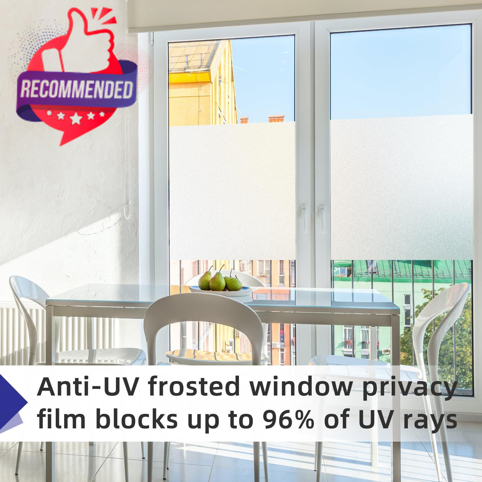 Frosted Glass Window Privacy Film, Static 17.5 Inch x 6.5 Feet, Pure