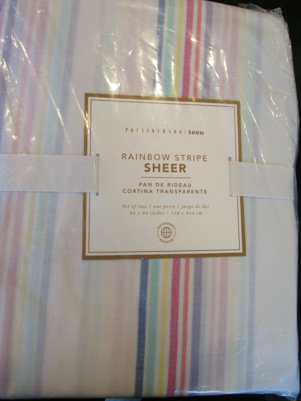 2 Pottery Barn Teen Rainbow stripe sheer drapes curtains set 44 84 New w tags