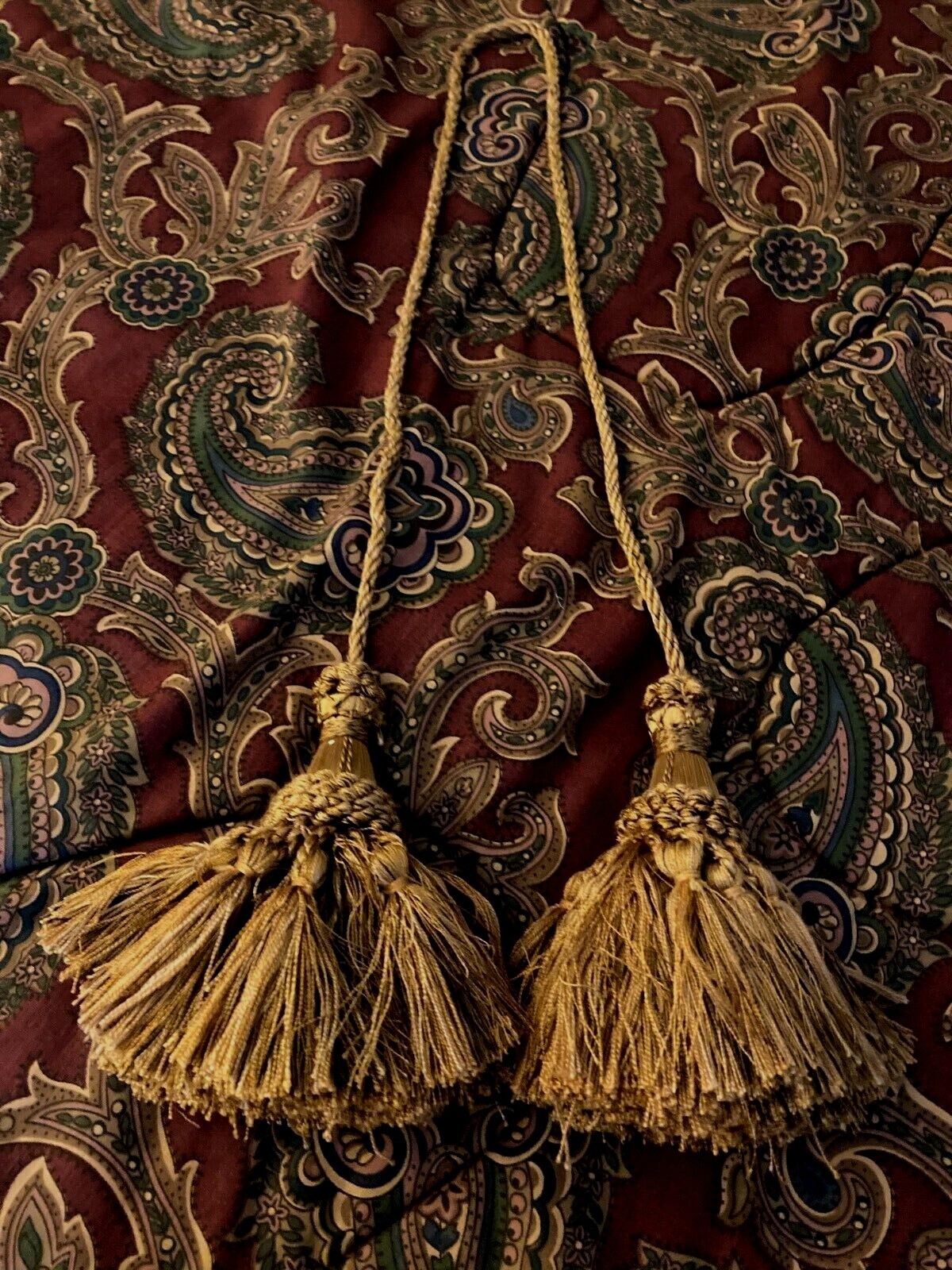 38″ long Gold Tassel Curtain Tie Back~5″ drop tassel~4.5″ tassel base