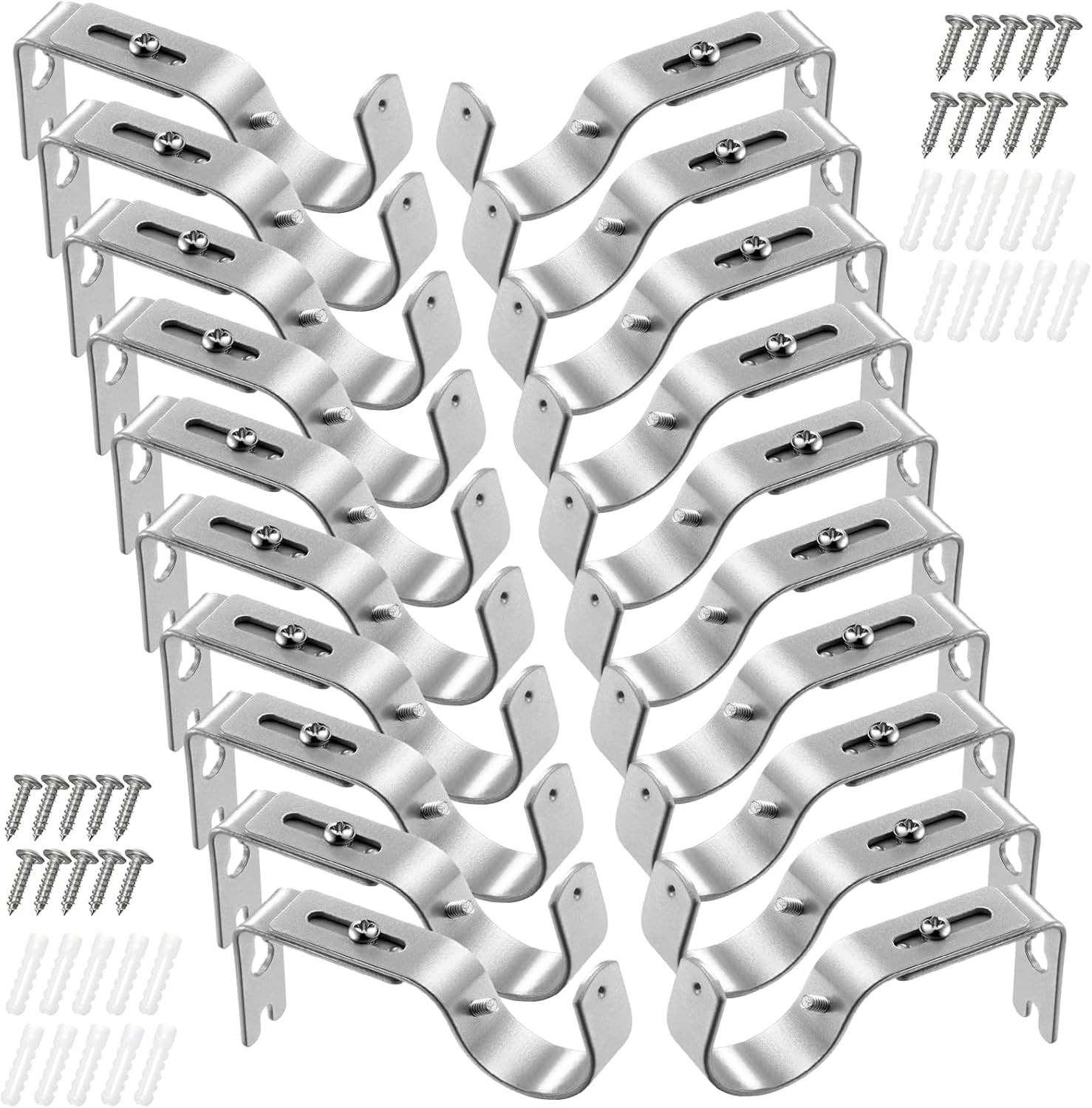 20 Pcs Silver Curtain Rod Support Brackets Adjustable Curtain Rod Hangers for 1