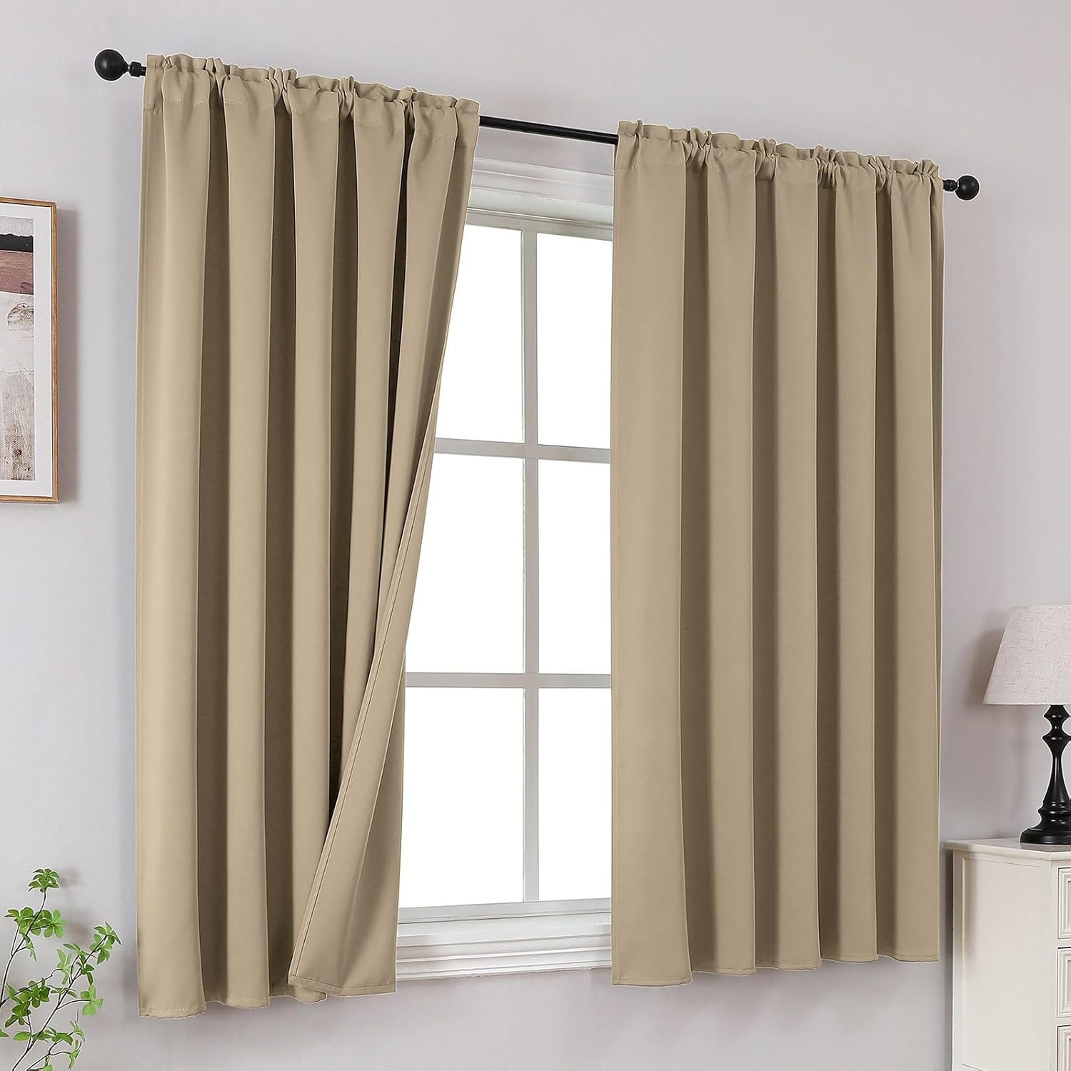 Luxurious Light Beige Thermal Insulated Curtains, 52×45 Inch, Modern Design