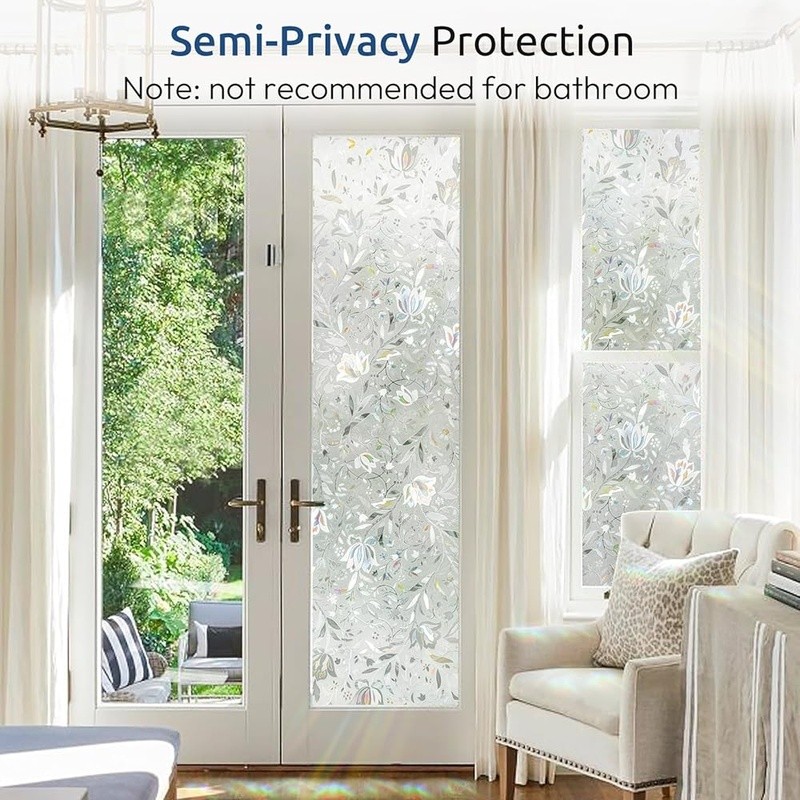 Privacy Window Film Static Cling Tulip Pattern UV Protection Decorative Film New