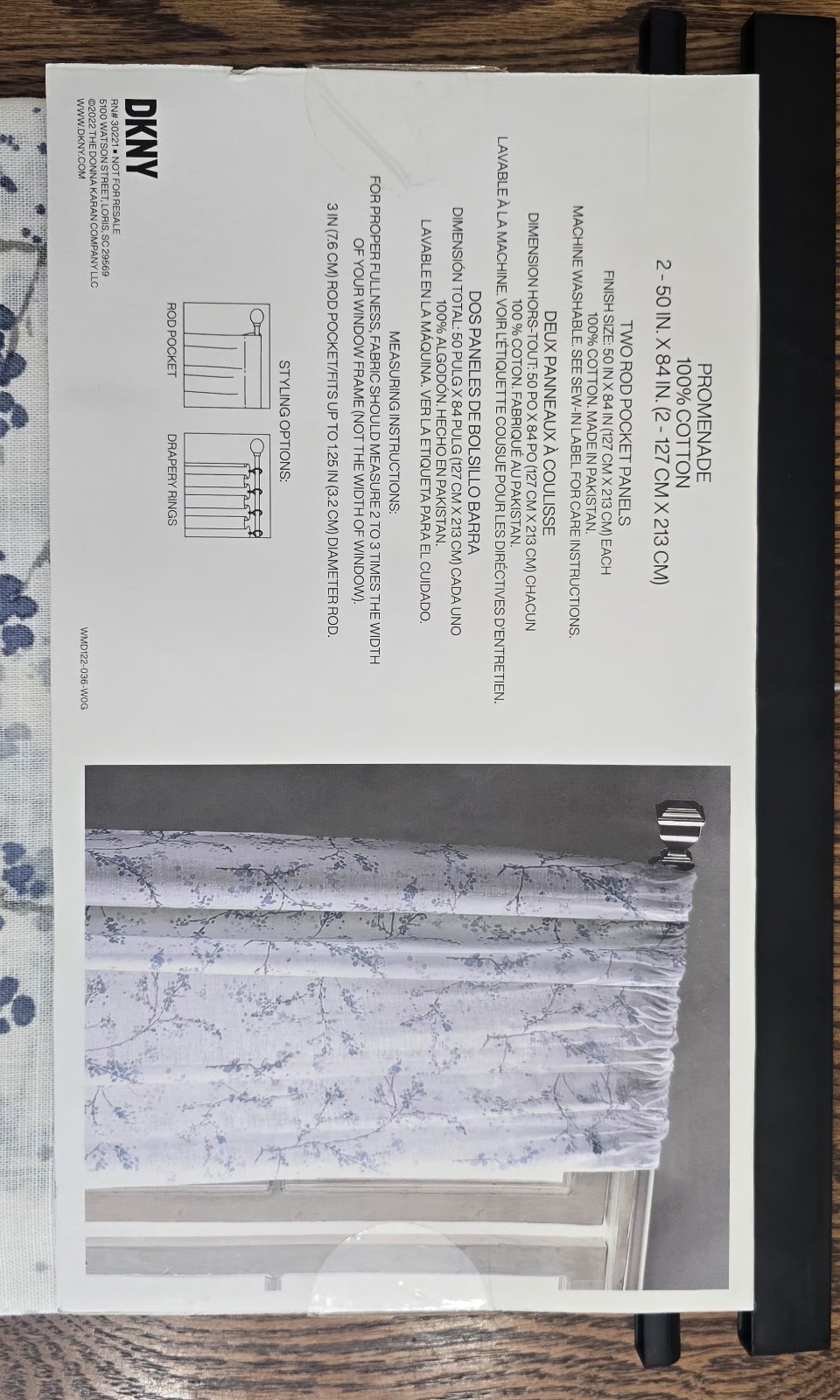 DKNY Promenade 84″ Light Filtering Curtains 2 Panel Set Rod Pocket 100% Cotton