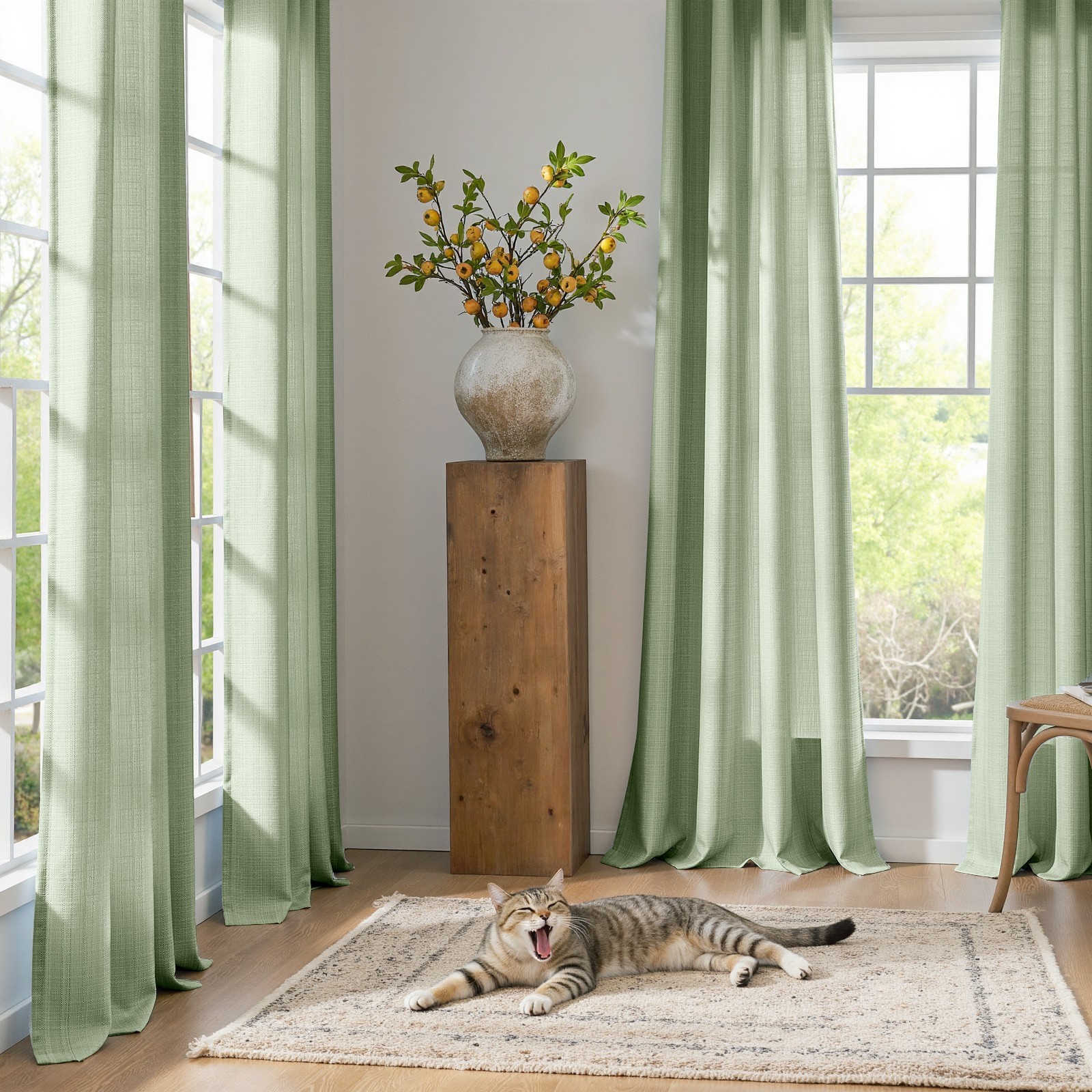 Linen Textured Curtains for Living Room Heathered Grommet Top Light Filtering