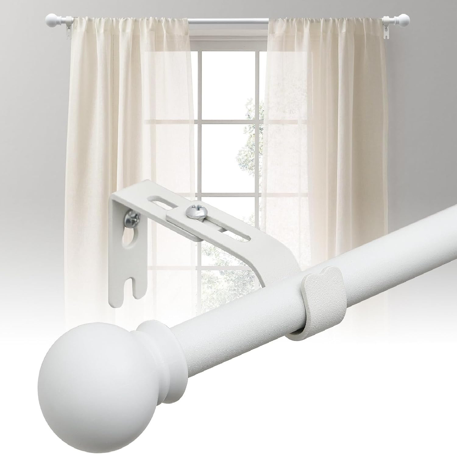 For Window size 36″-72″ in Long Matte White metal Window Curtain Rod holder-1pk