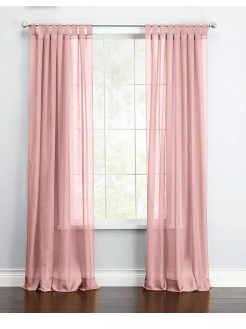 Brylane Home Studio Shabby Chic Sheers Pale Rose Tab Top Panel 60w X 84L