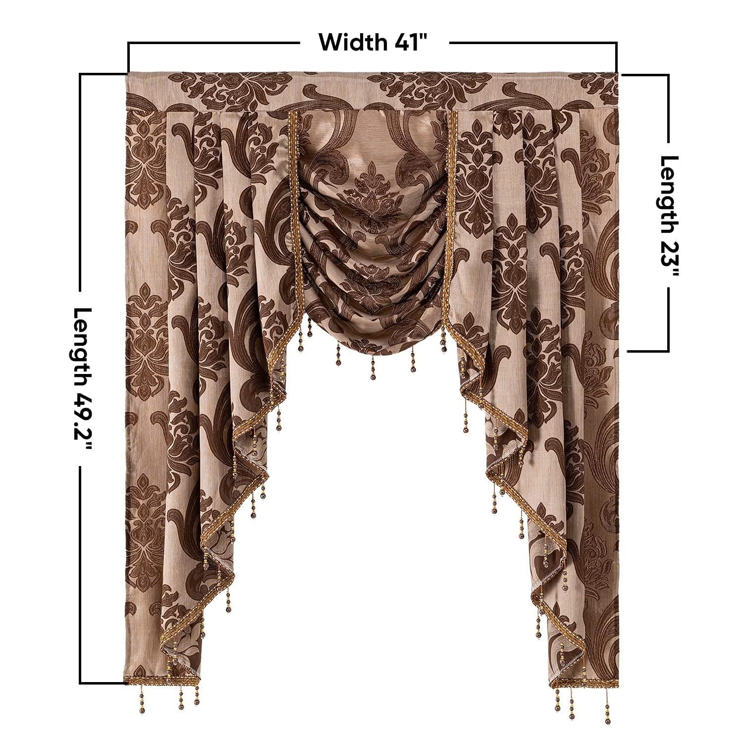Valance Curtains for Kitchen Windows, Brown Waterfall Swag Valance for Living…