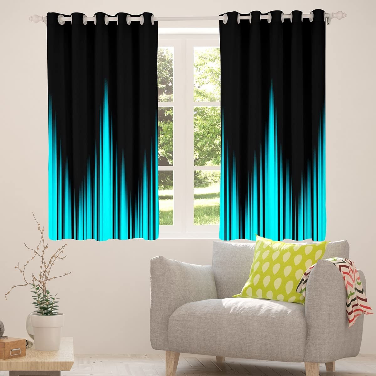 Feelyou Kids Turquoise Teal Blue And Dark Window Curtains Vintage Ombre