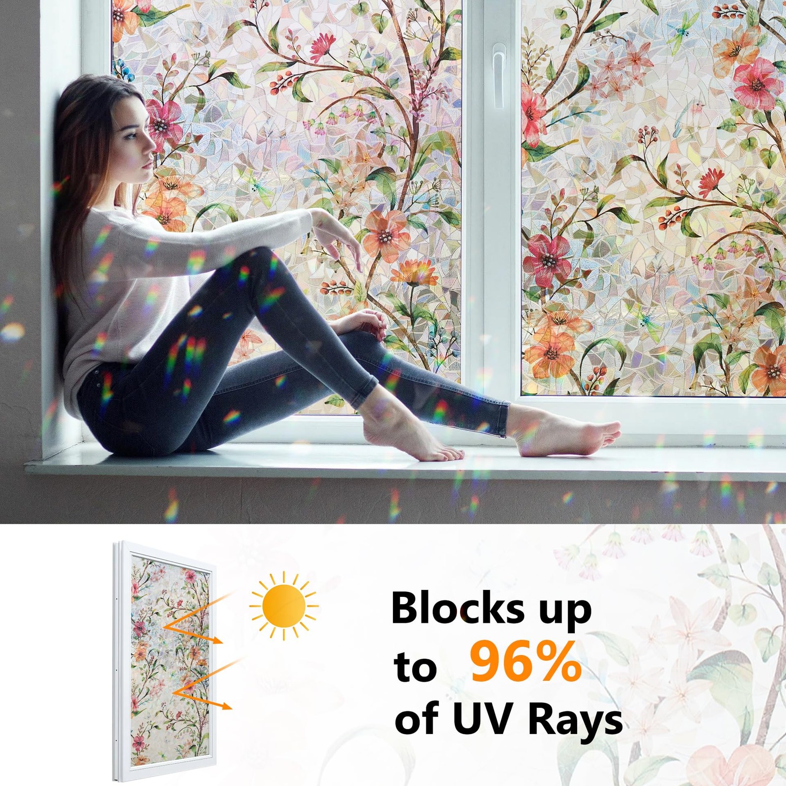 Ranzdn Window Privacy Film – Stained Glass 23.6×78.7 Inches, Cosmos