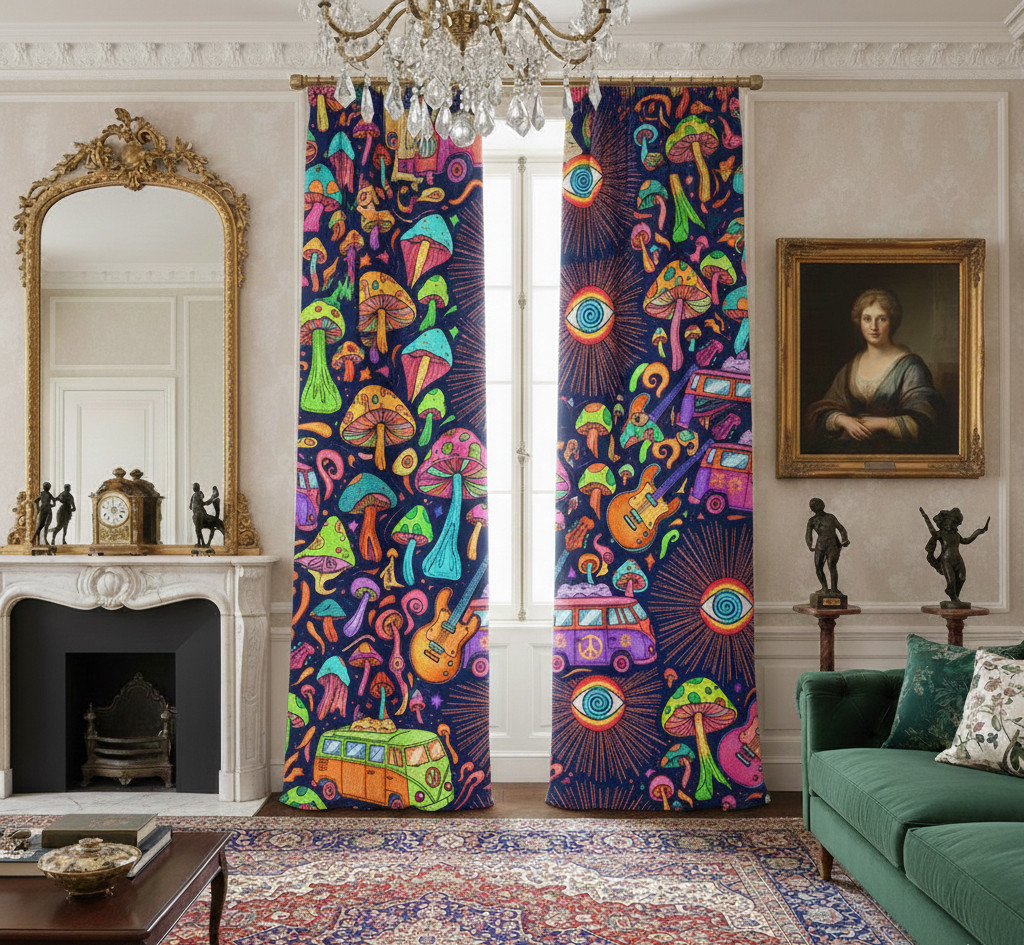 Psychedelic Dense Floral , Living Room 70% Light Blocking