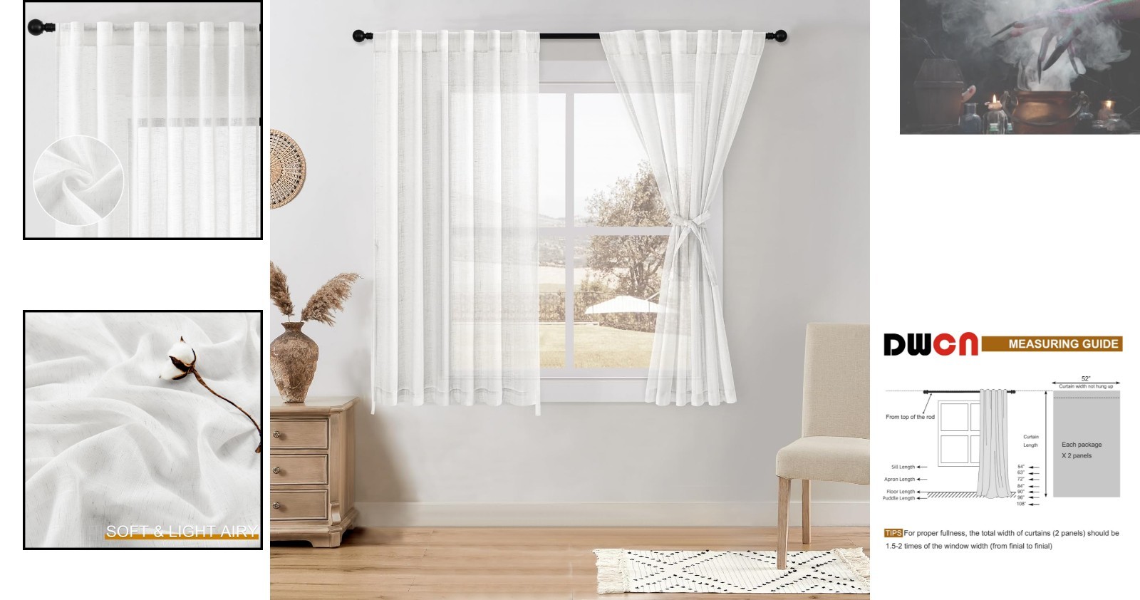 Versatile White Linen Sheer Panels for Light-Filled Living Spaces – 52″ x 45″