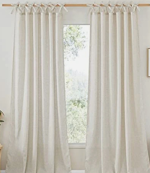 Nicetown Linen Curtains 52 W X 96 L each panel, Tie Top, multi hanging Natural