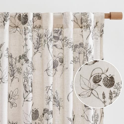 Floral Linen Curtains, Brown Vanilla 52″W x 84″L (Pack of 2) Vanilla Brown