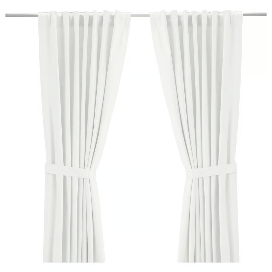 IKEA RITVA Curtains White Linen Look Heading Tape 57×118″ Pair New Sealed