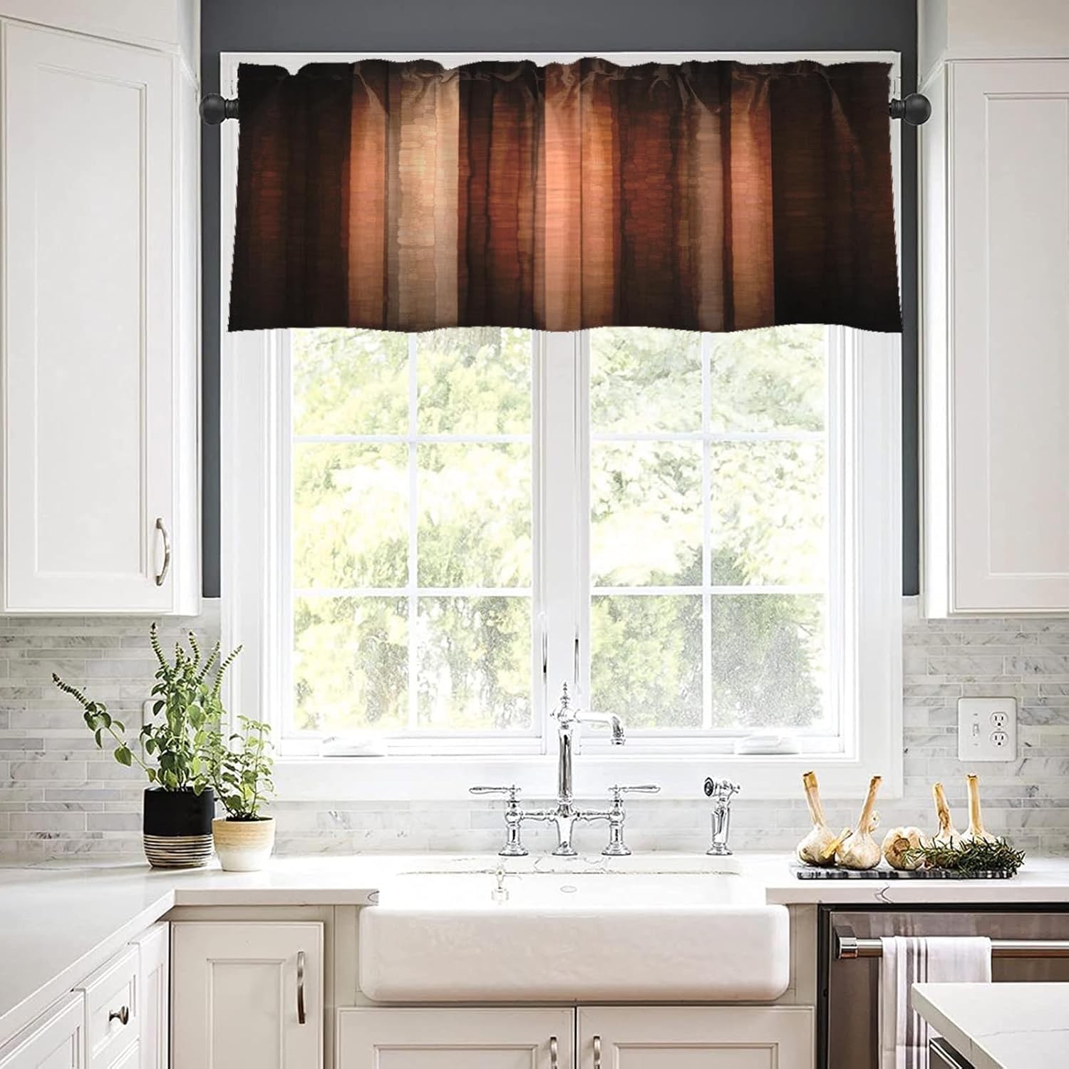 2 Pack Orange Copper Vintage Stripe Valances – 52×18 Blackout Window Curtains