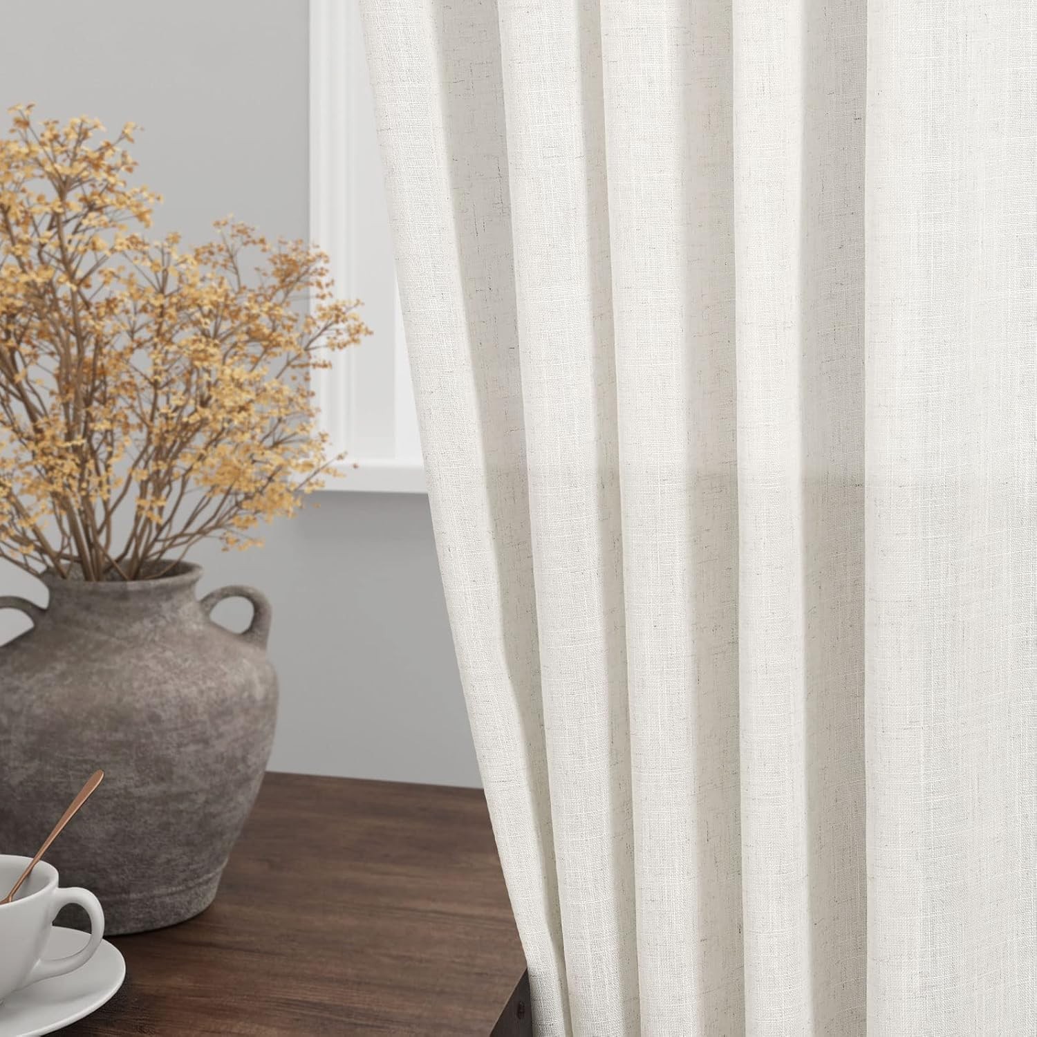 Long Curtains for Kitchen Linen Blend Semi Sheer Back Tab and