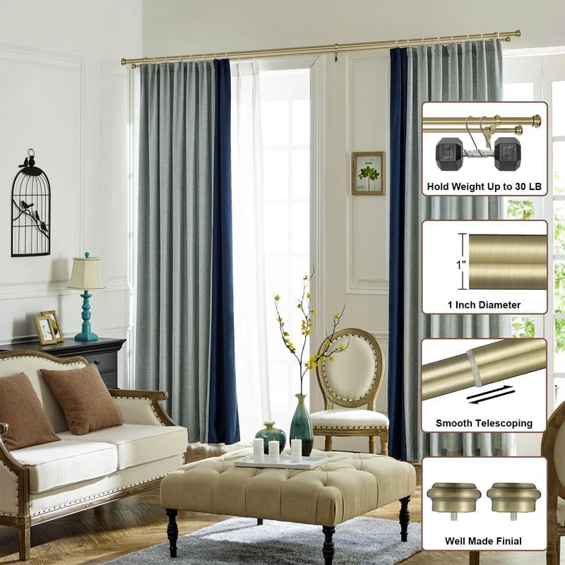 Antique Bronze Double Curtain Rods, 72-144″ with Adjustable Telescoping Design a