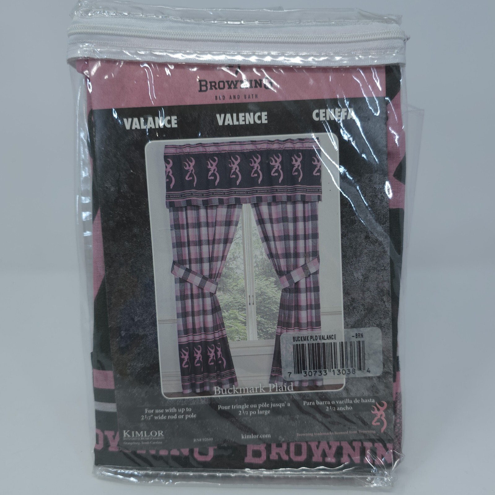 Browning Window Valance Buckmark Plaid Pink Hunting Lodge 63 in x 21 in