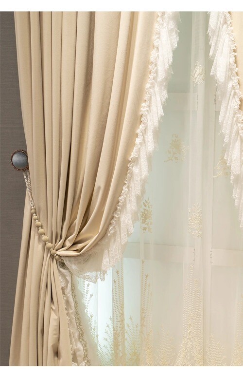French Light Luxury Velvet Lace Stitching Curtains Bedroom Villa Dining Room