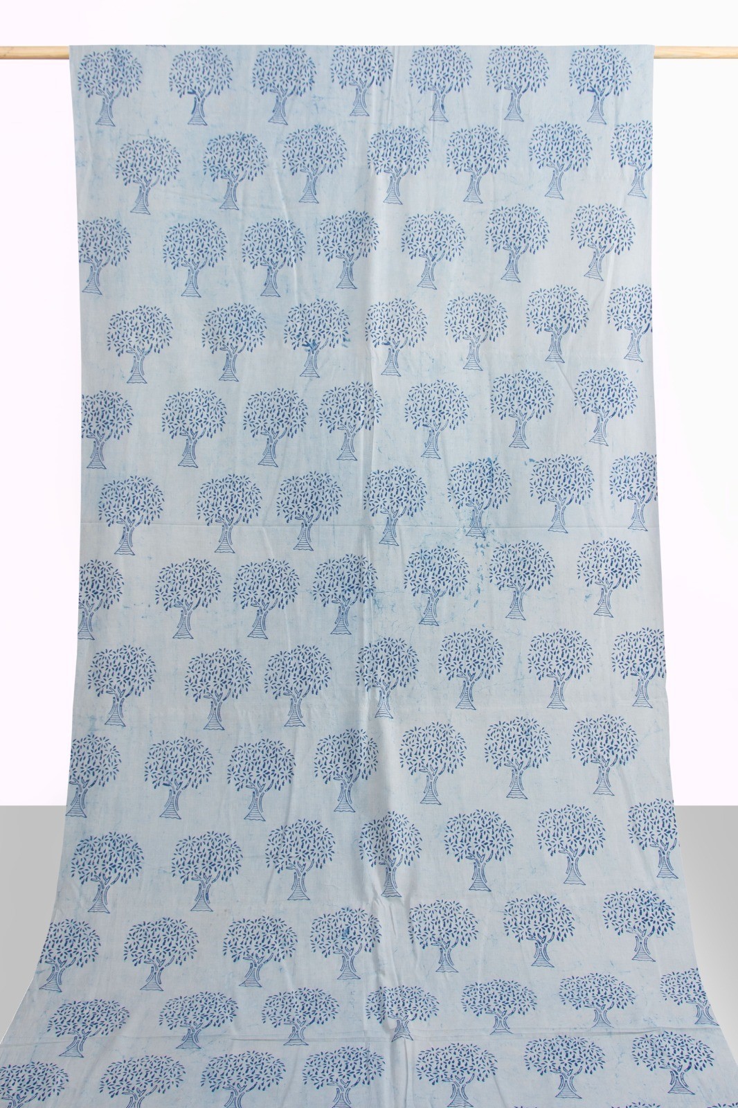 Blue Tree Block Print Curtain, Tab Top Cotton Drapes, Window Farmhouse Decor