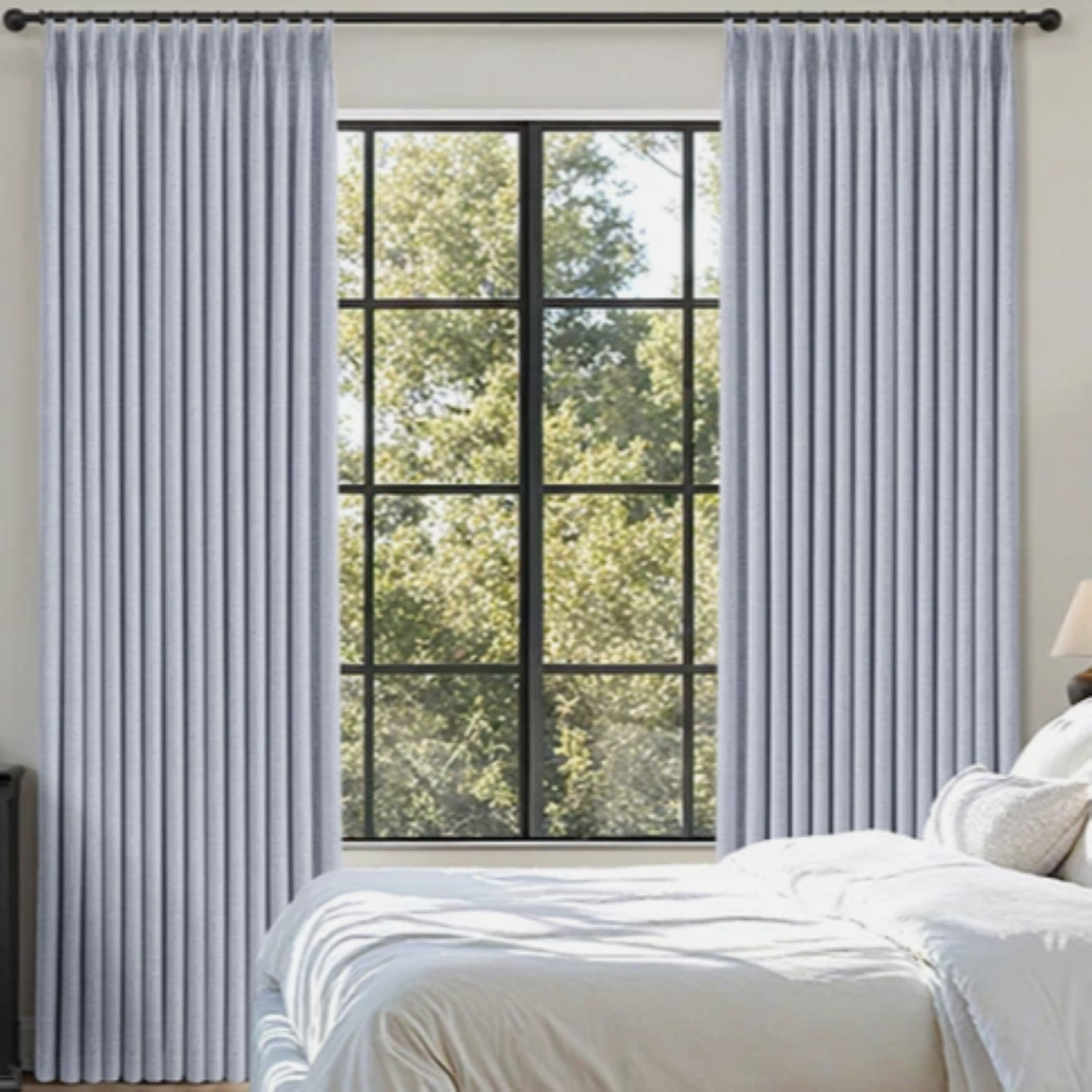 MIULEE Faux Linen Blackout Curtains 39 x 91 Chambray Blue Pinch Pleat Drapes NEW