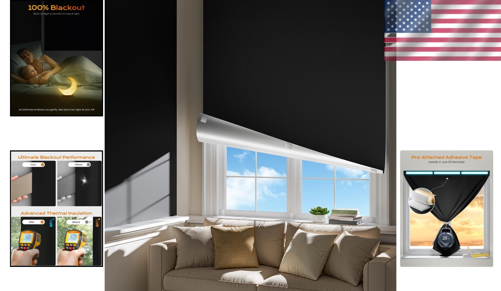 Quick Setup Blackout Blinds 42×60 – Ideal for Travel, Dorms, and Home Privacy