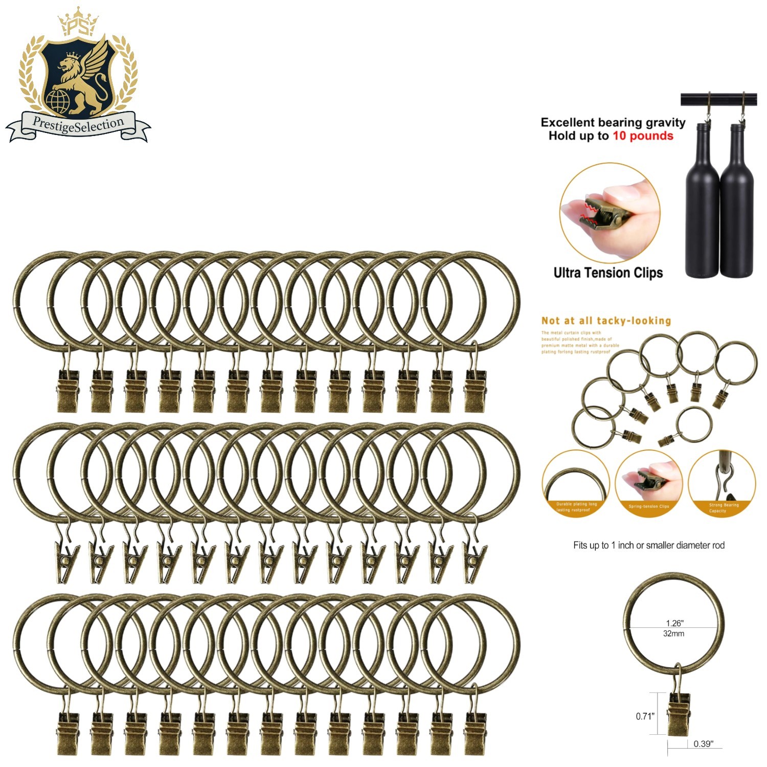 High-Quality 1.5 Inch Stainless Steel Curtain Rings – 44 Pack, Elegant & Durable