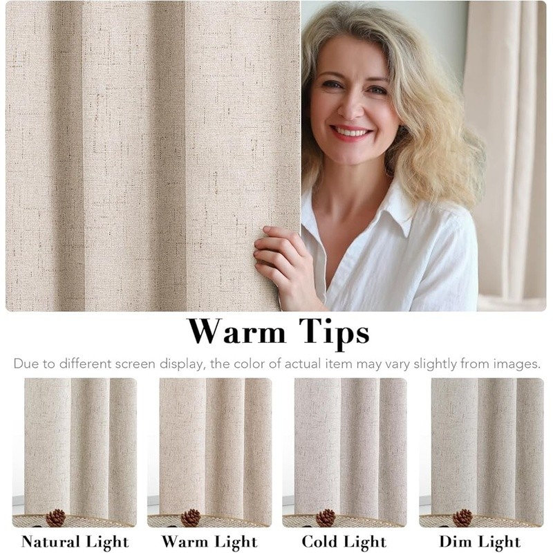 Blackout Linen Look Curtain Panels Eco-Friendly Draperies Noise Reducing New