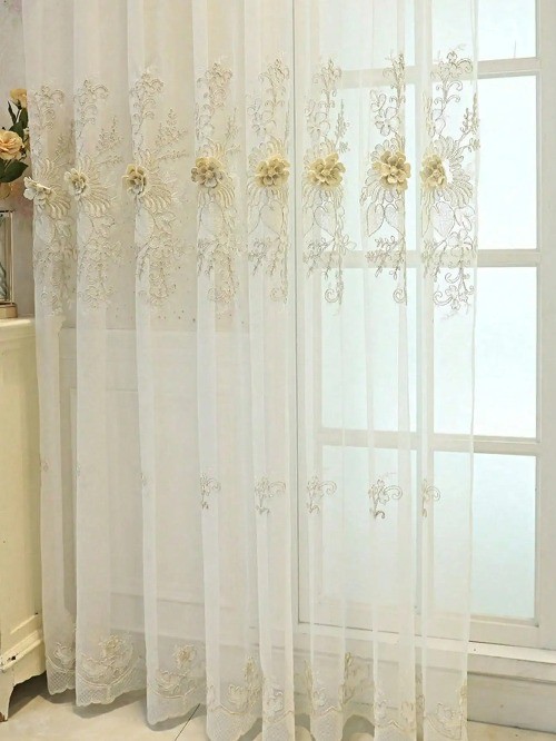 New Nordic Embossed Embroidered Gauze Curtain 1PC Bedroom Jacquard Curtains