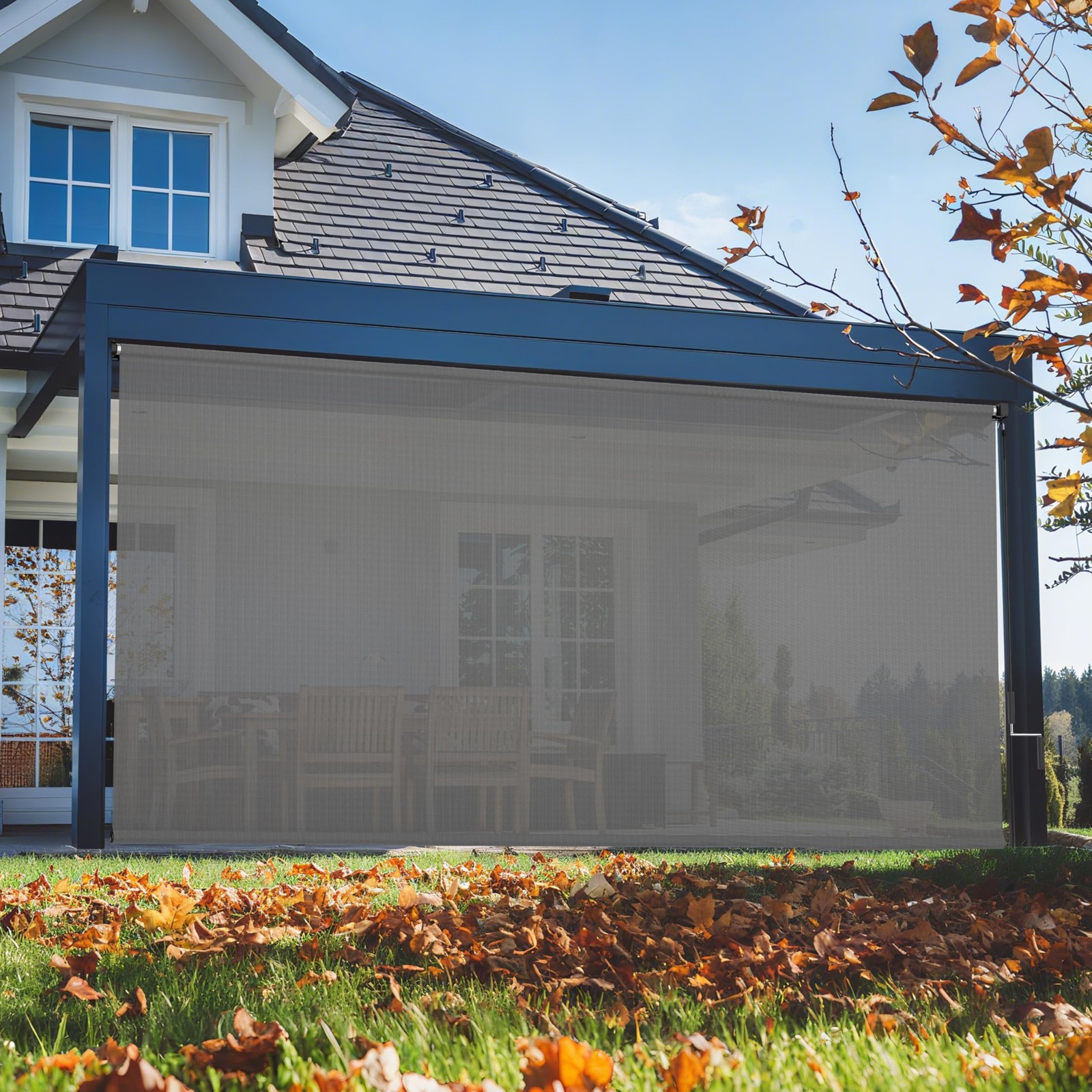 Outdoor Roller Shade for Patio Gazebo Pergola or Porch 8′ W x 8′ H, 420GSM Ne…