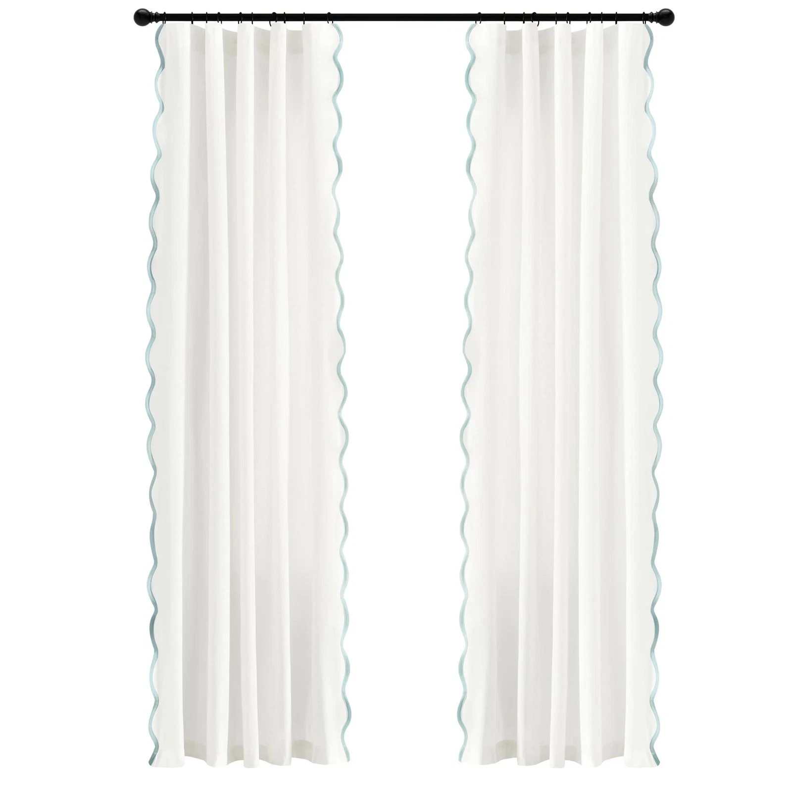 Coastal Chic Scalloped Edge Light Filtering Window Curtain Panels Pair 52″x84″