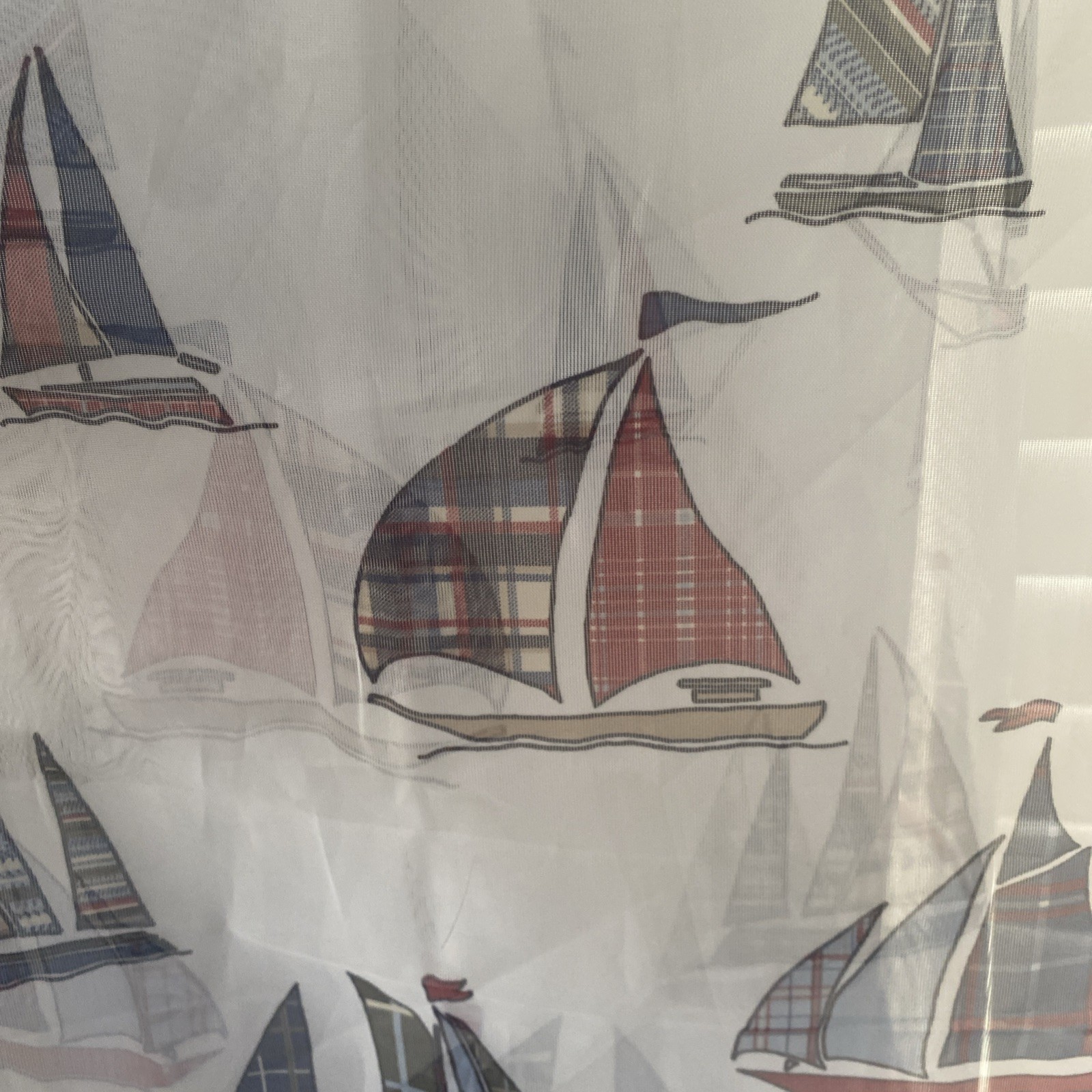 Nautical Sailboat Sheer Curtain Panels Pair 53×84 Plaid Sails Boys Room Beach