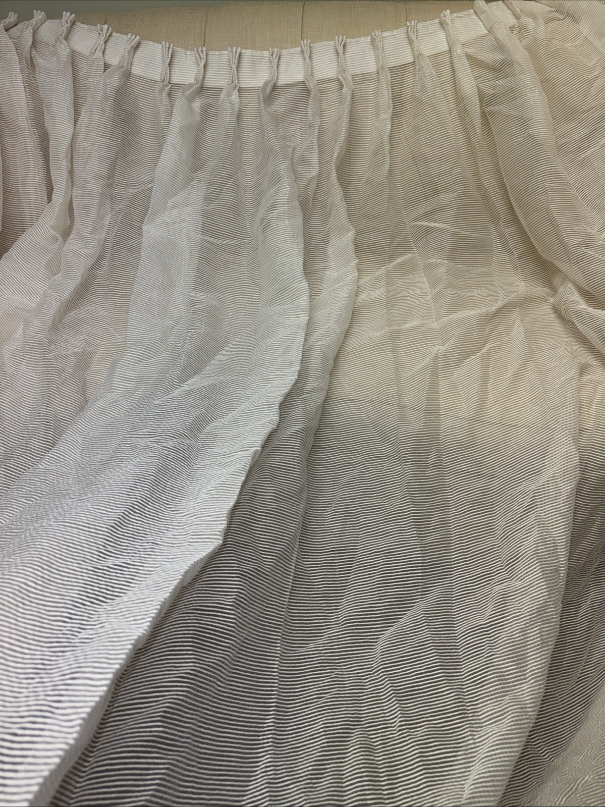 Pair Triple Pleated Sheer Cream White Drapes Curtain panels 107 X 100 Textured