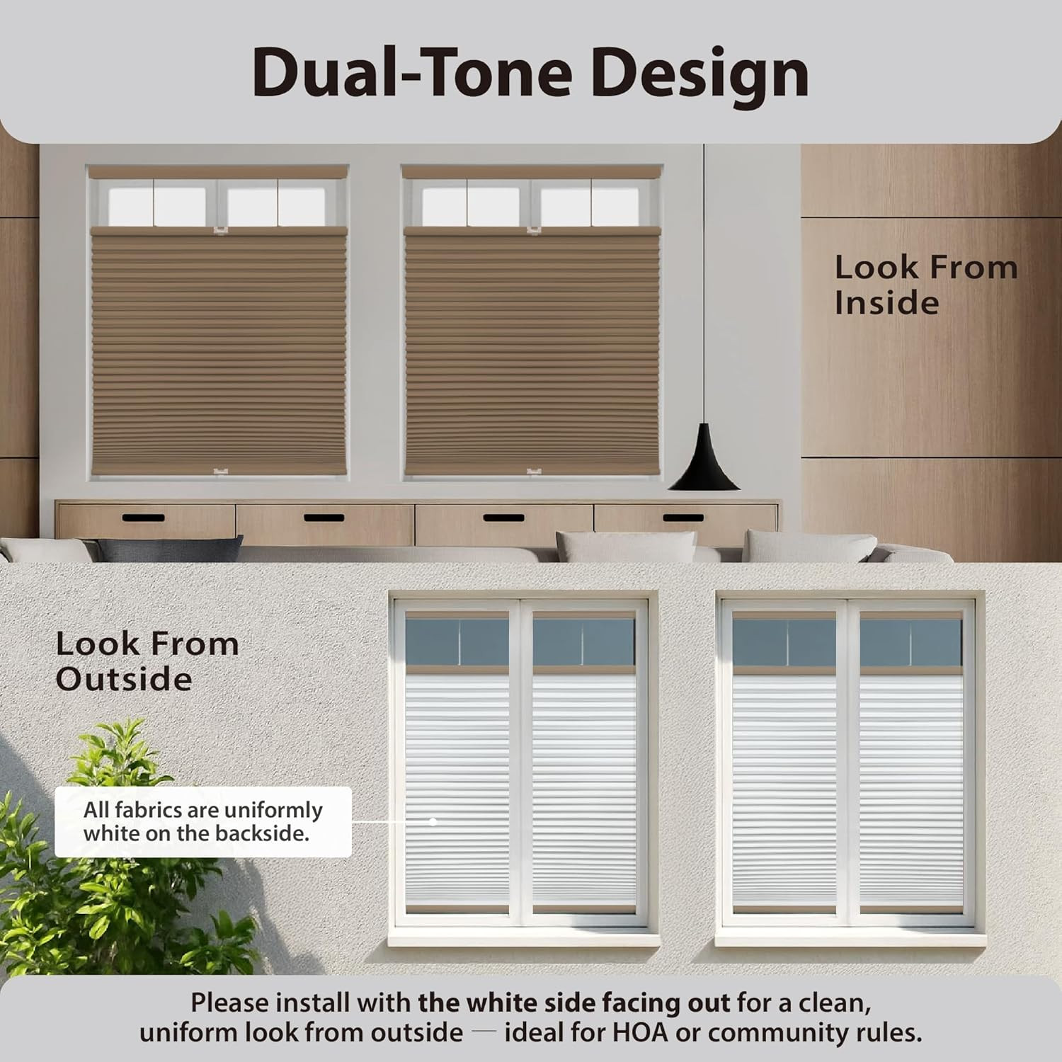 Cordless 1.5″ Blackout Cellular Shade, Top Down Bottom Up, Latte, 37″x54