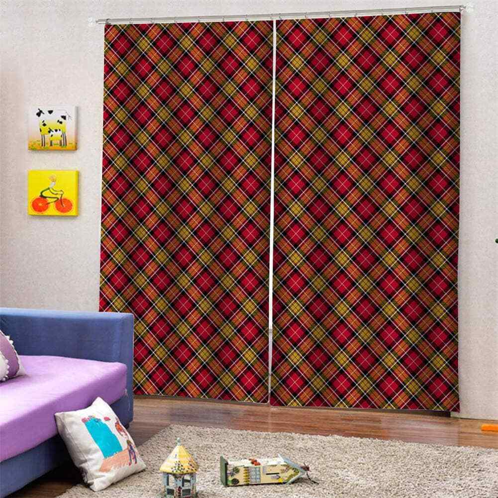 Simple squares in red and yellowPrinting 3D Blockout Curtains Fabric Window