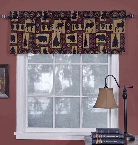 Cabin Pine Retreat Lodge Tapestry Window Valance, Modern Rustic 54″x16″ – NEW