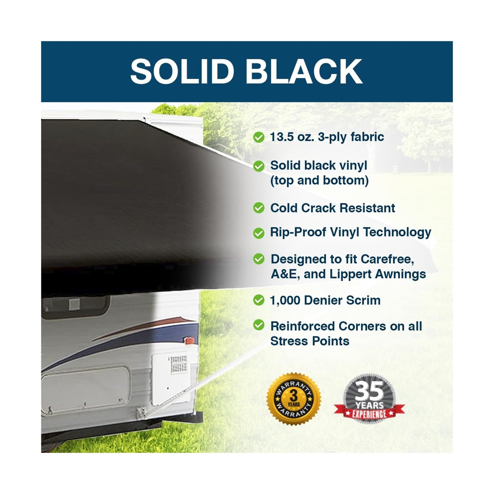 Shade Pro RV Awning Fabric Replacement | Durable Premium Grade Vinyl (16′ [Fa…