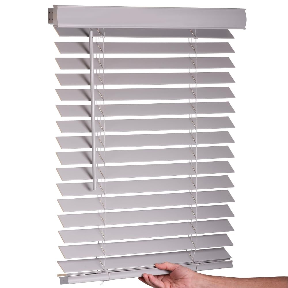 Lotus & Windoware Cordless 2″ Faux Wood Blind Light Gray 19×60 Window Shade