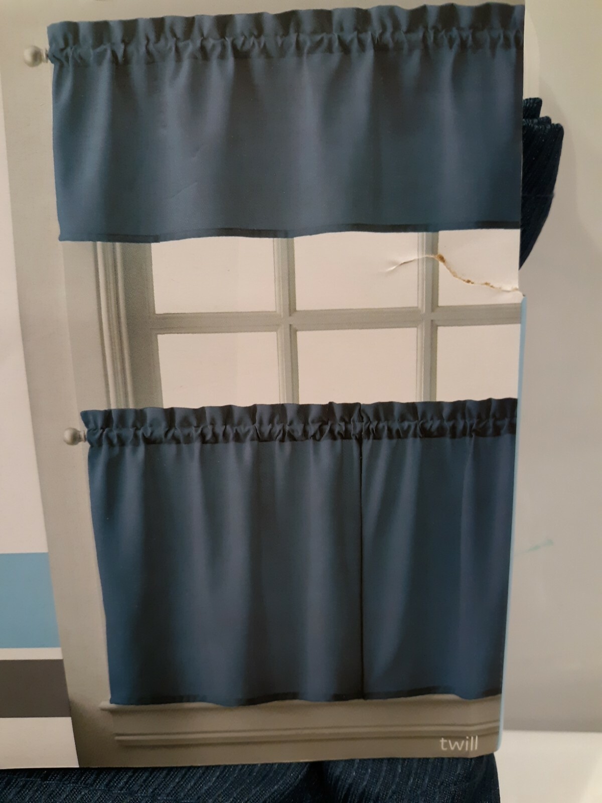 CurtainWorks Navy blue 36″ L Small Window 3 Piece Set 1 Valance & 2 Tiers