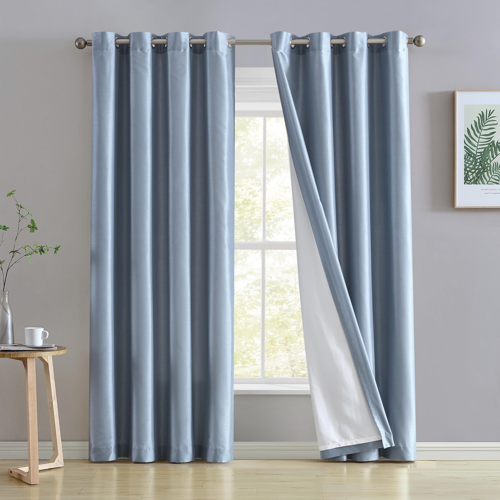 Hlc.Me Jefferson Faux Silk Semi Sheer Light Filtering Microfiber Lined Grommet